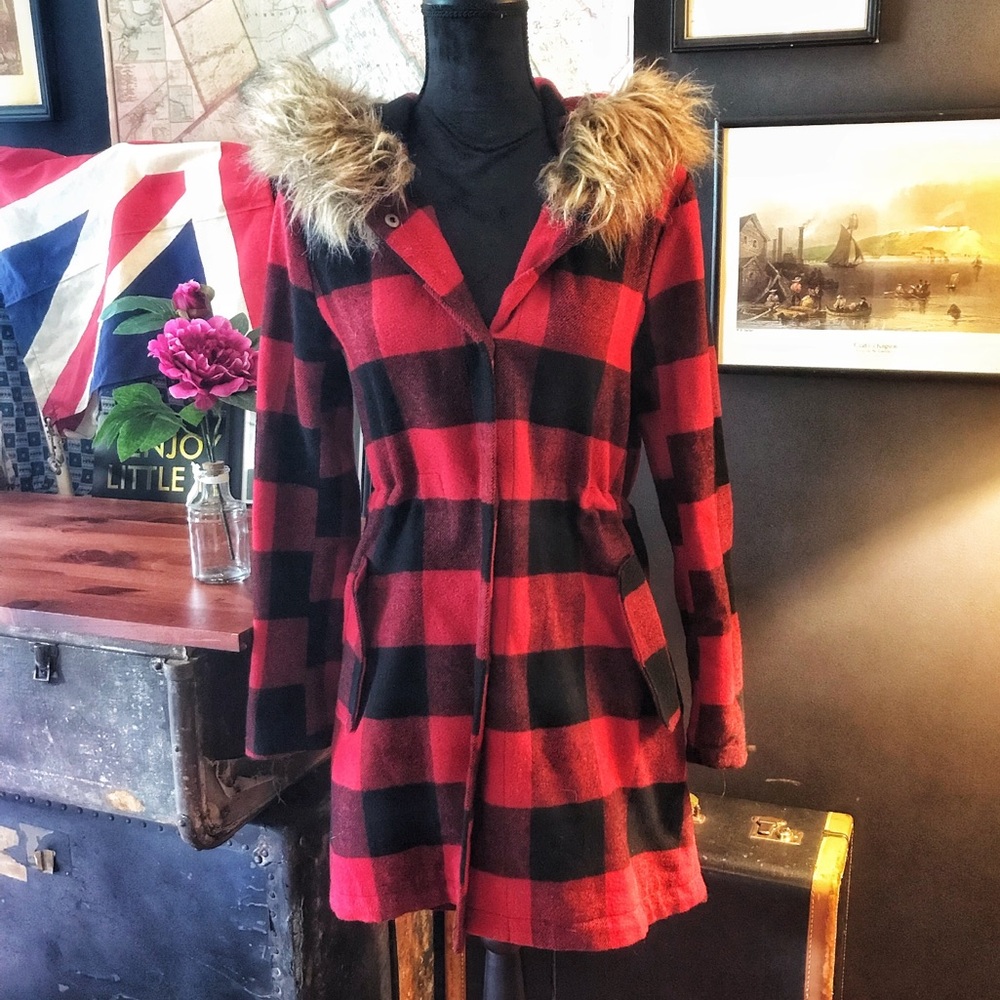 Buffalo plaid hooded jacket